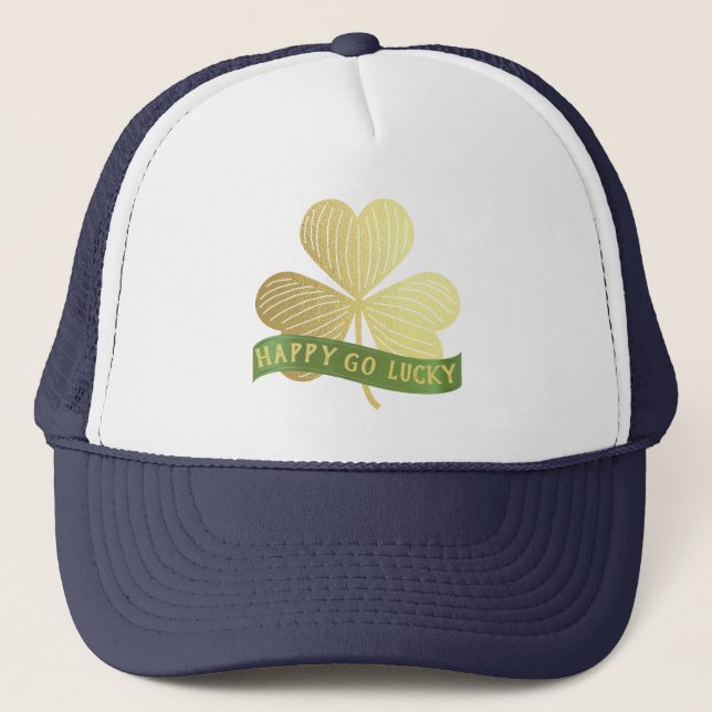 Casquette Happy Go Lucky Gold Shamrock St Patrick's Day (Devant)