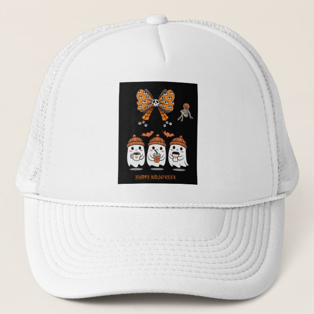 Casquette Happy Halloween – fantômes café mignons (Devant)