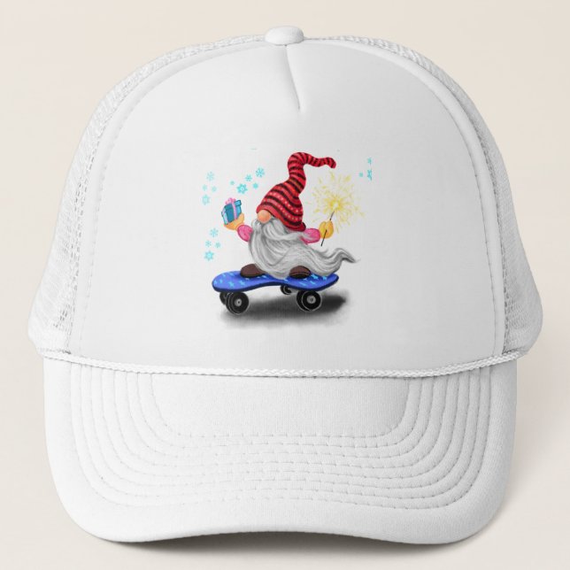 Casquette Happy Skater Gnome avec des cadeaux et Sparkler -  (Devant)