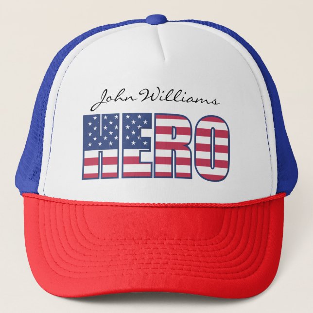 Casquette Hero American Flag Stars Stripes Ajouter un nom ou (Devant)