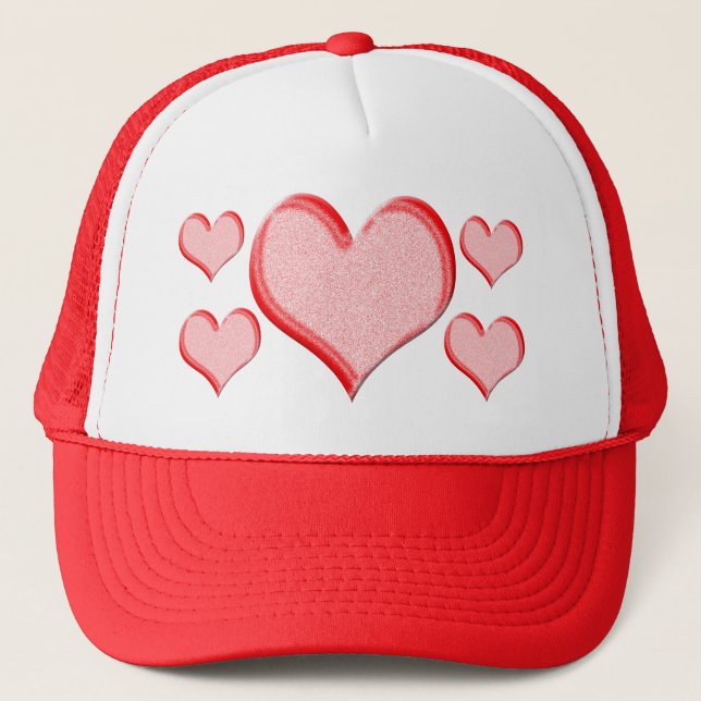 Casquette Heureuse Sainte-Valentin plusieurs coeurs rouges (Devant)