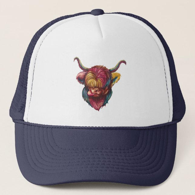 Casquette Highland Cow Funny Rainbow Head Design (Devant)