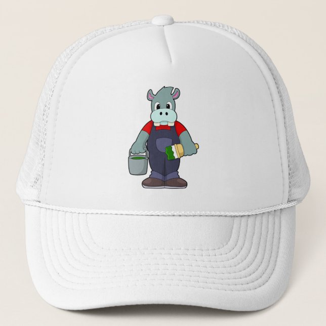 Casquette Hippo à la peinture avec seau de peinture et de pi (Devant)