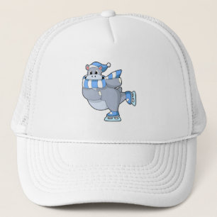 Casquette Hippo au patinage sur glace avec patins sur glace