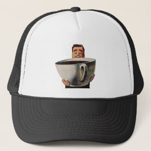 Casquette Homme heureux vintage buvant une tasse géante de c