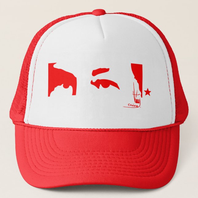 Casquette Hugo Chávez : Yeux et signature (rouge) (Devant)