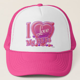 Casquette I Love My BFFs rose/violet - coeurs