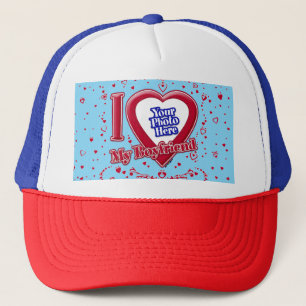 Casquette I Love My Boyfriend Photo Red Hearts Turquoise