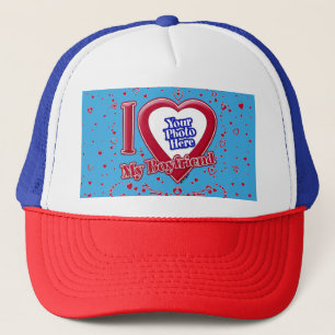 Casquette I Love My Boyfriend Photo Red Hearts Turquoise