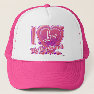 Casquette I Love My Boyfriend rose/violet - coeurs