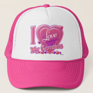 Casquette I Love My Cousins rose/violet - coeur