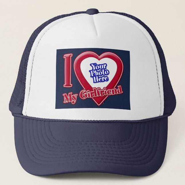 Casquette I Love My Girlfriend Photo Red Heart Navy Blue (Devant)