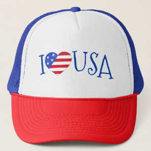 Casquette I Love USA Patriotic Juillet 4 American Flag Heart