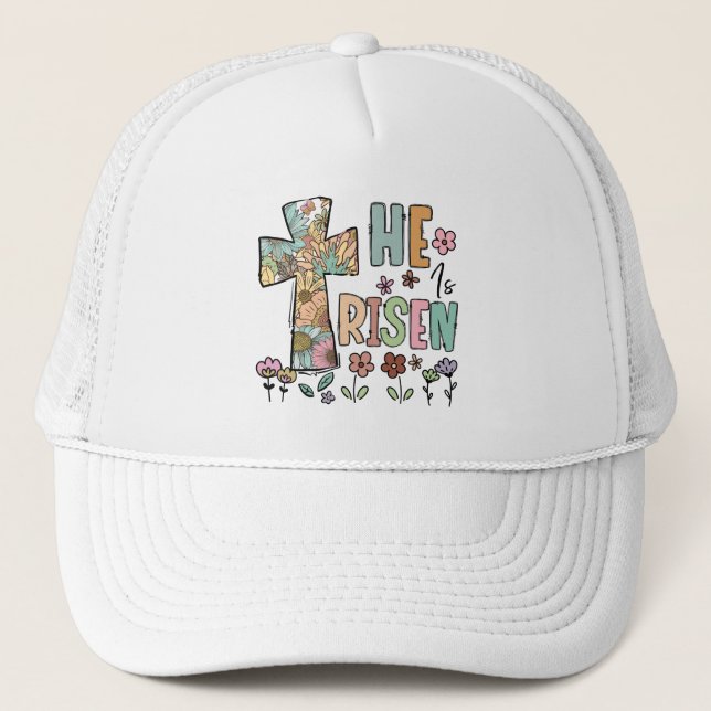 Casquette Il est ressuscité Pâques Floral Jésus Croix (Devant)