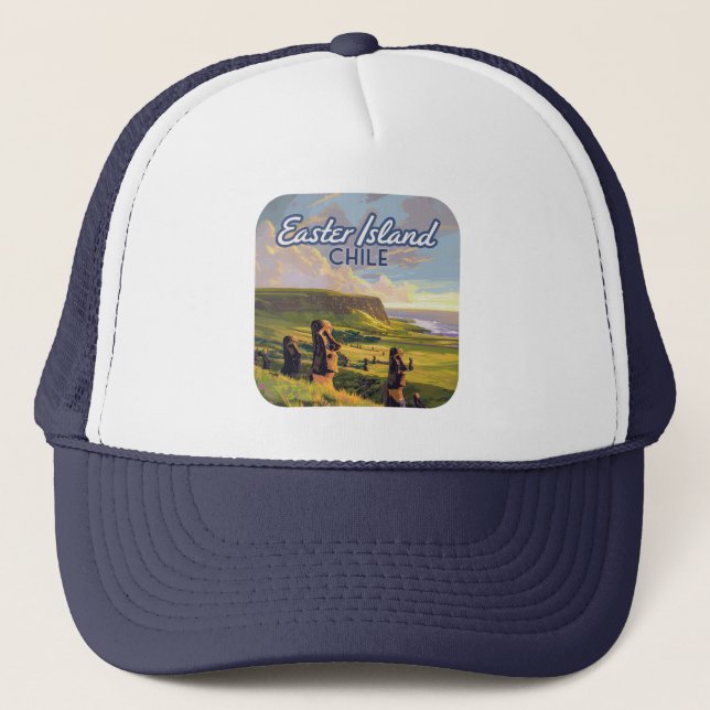 Casquette Île de Pâques Chili Moai Rapa Nui Polynésie Rétro (Devant)