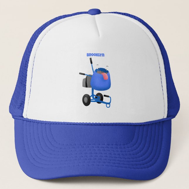 Casquette Illustration amusante du mélangeur de ciment bleu (Devant)