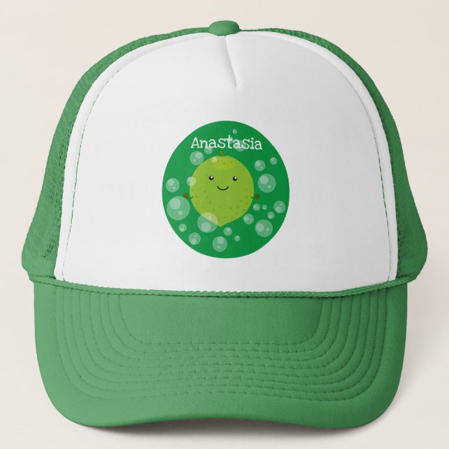 Casquette Illustration de bulles de chaux vert mou (Devant)