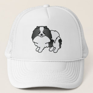 Casquette Illustration de chien Pomeranian parti-color noir