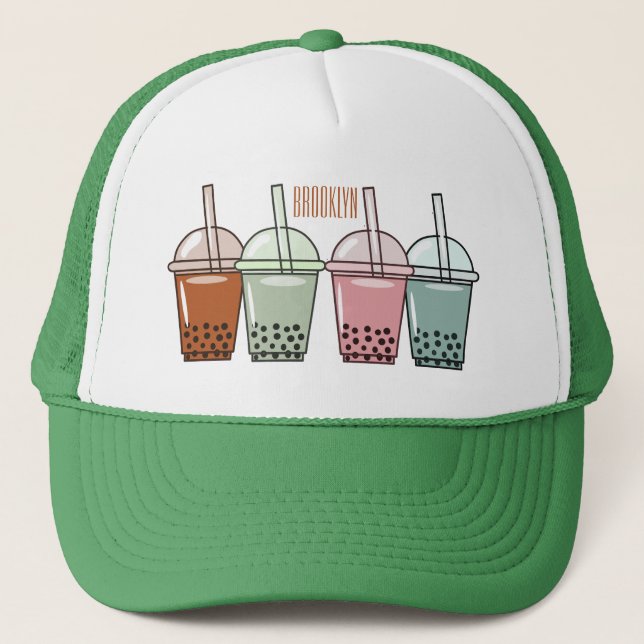 Casquette Illustration de dessin animé pour le thé de bulle (Devant)