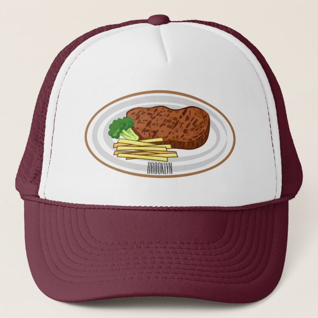 Casquette Illustration de dessin de steak (Devant)