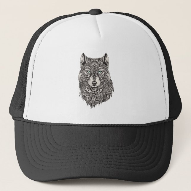 Casquette Illustration de la tête de loup noir (Devant)