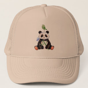 Casquette Illustration des aquarelles panda et oiseaux