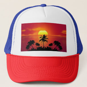 Casquette Illustration des silhouettes de palmiers au couche