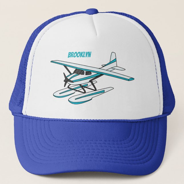 Casquette Illustration d'hydravion bleu blanc (Devant)