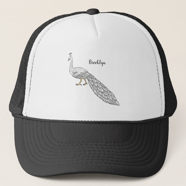 Casquette Illustration d'oiseau de paon blanc (Devant)