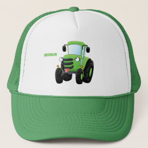 Casquette Illustration du joli joyeux tracteur agricole vert