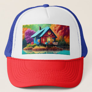 Casquette Illustration du paysage naturel avec le chalet du 