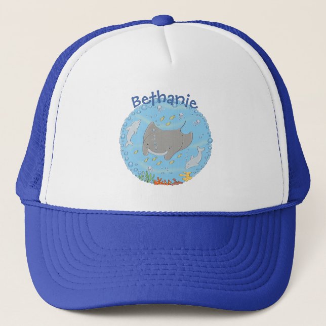 Casquette Illustration d'une mignonne raie manta et de bulle (Devant)
