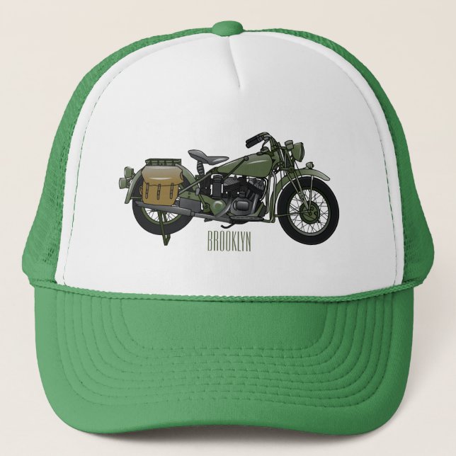 Casquette Illustration d'une moto de croiseur militaire (Devant)