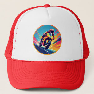 Casquette Illustration dynamique de motard en course