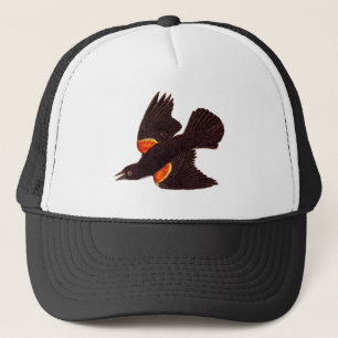 Casquette Illustration noire à ailes rouges d'oiseau de
