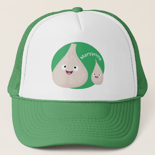 Casquette Illustration végétale de caricature à l'ail mignon (Devant)