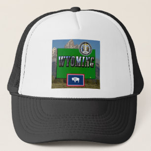 Casquette Image, carte, drapeau et sceau d'état du Wyoming