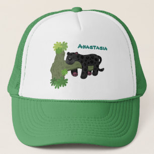 Casquette Image de dessin animé de chat en panthère noire ja