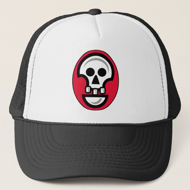 Casquette Image graphique de crâne en rouge, noir et blanc (Devant)