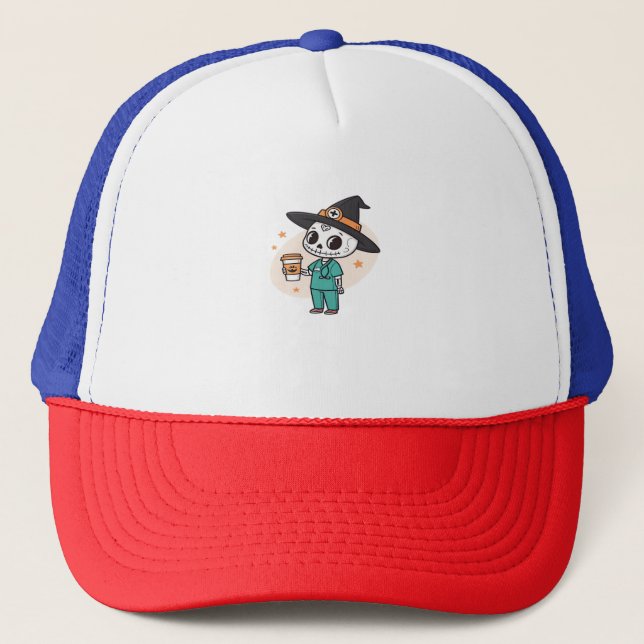 Casquette Infirmière d'Halloween avec café portant des sorci (Devant)
