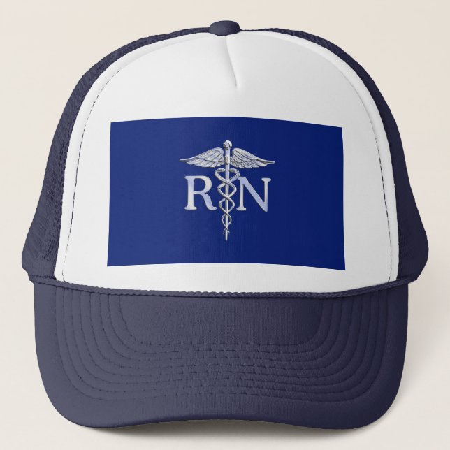 Casquette Infirmière inscrite RN Silver Caduceus Navy Blue d (Devant)