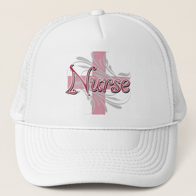 Casquette Infirmière rose de croix/remous (Devant)