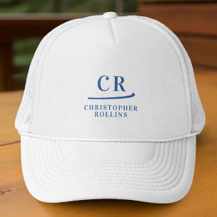 Casquette Initiales monogrammes & Nom Minimaliste Bleu Blanc