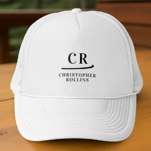 Casquette Initiales monogrammes & Nom Minimaliste Noir Blanc