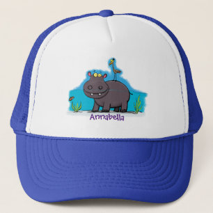 Casquette Ippopotame drôle mignon avec dessin animé d'oiseau