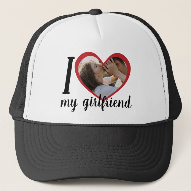 Casquette J'aime coeur ma petite amie photo personnalisée (Devant)
