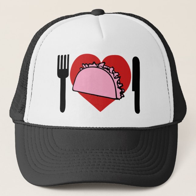 Casquette J'aime le coeur pour manger la fourchette rose de (Devant)