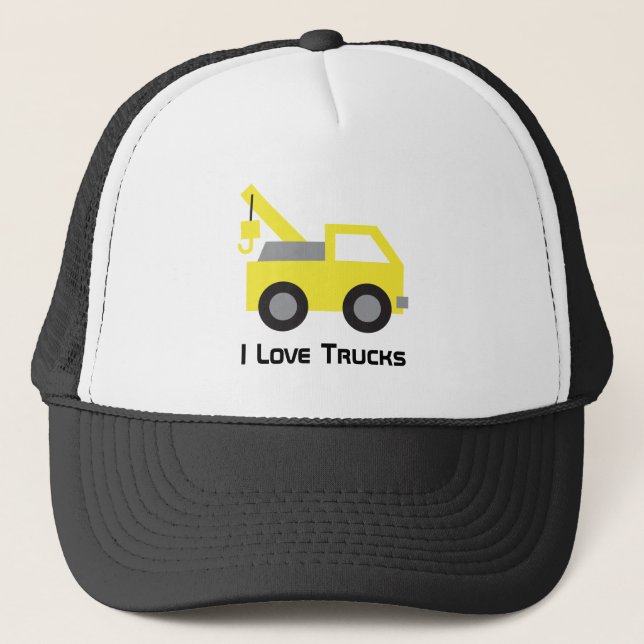 Casquette J'aime les camions, véhicule jaune mignon pour (Devant)