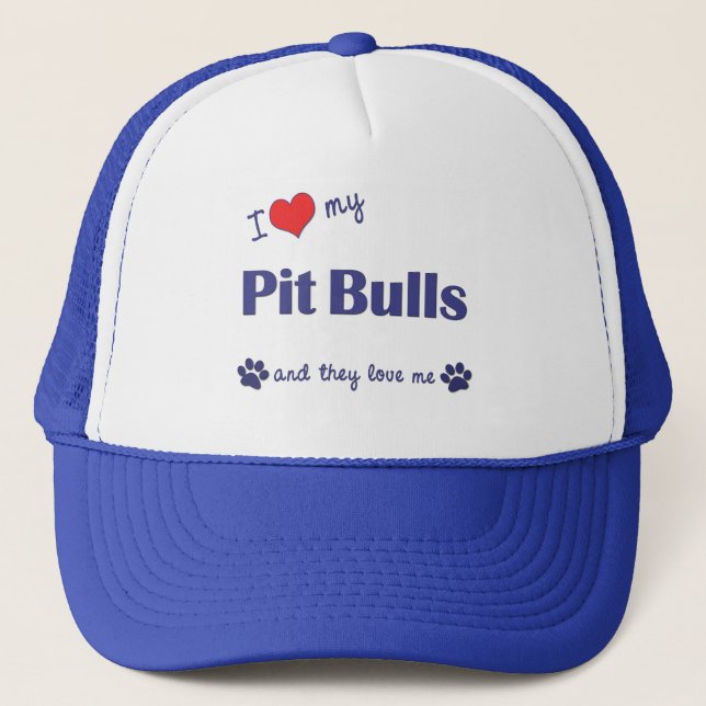 Casquette J'aime mes pitbulls (les chiens multiples) (Devant)
