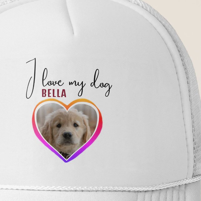 Casquette J'aime mon chien Coeur Photo Nom de l'animal (Créateur téléchargé)